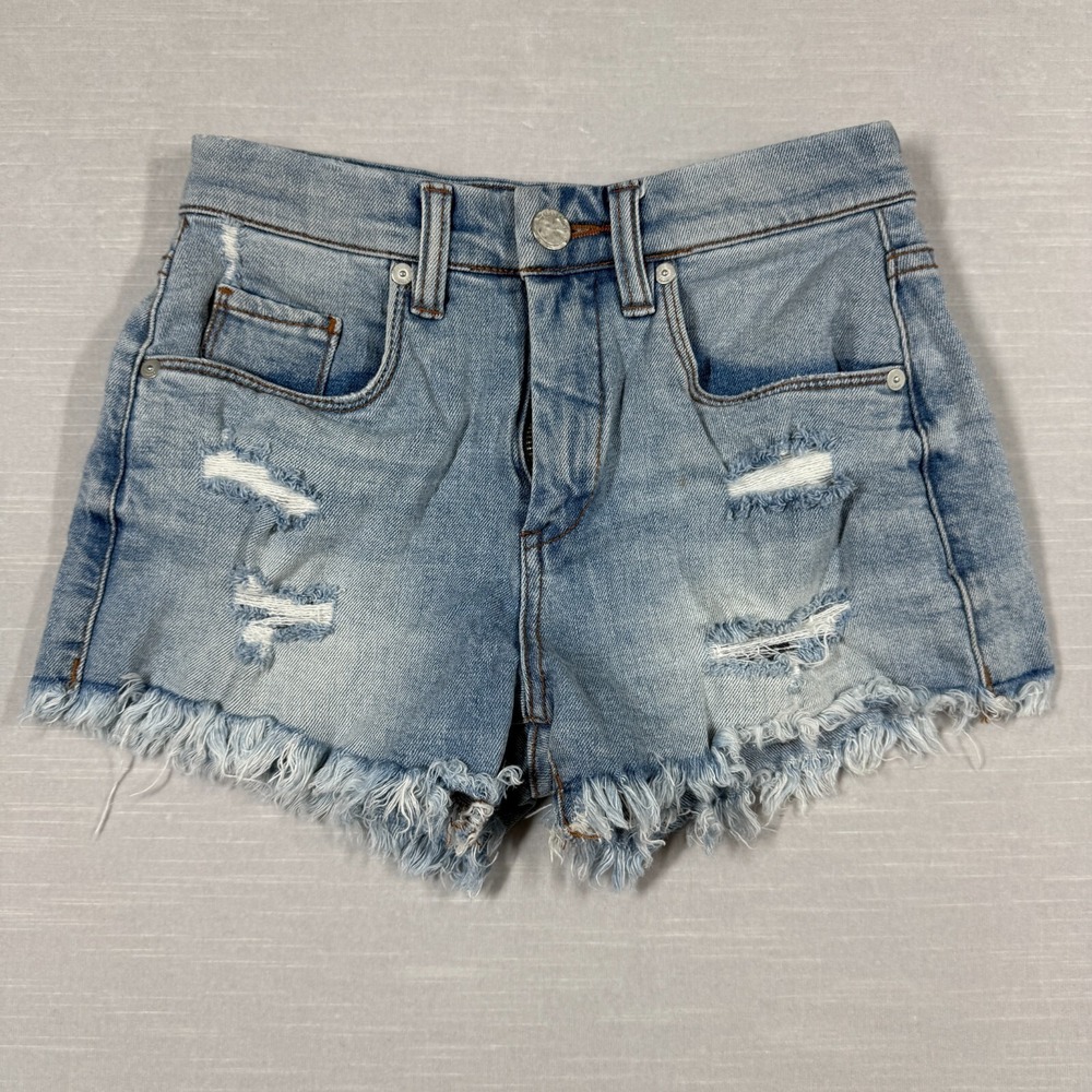 Blank NYC Jean Shorts Women XS Blue Casual Ripped Distressed Ripped Fringe